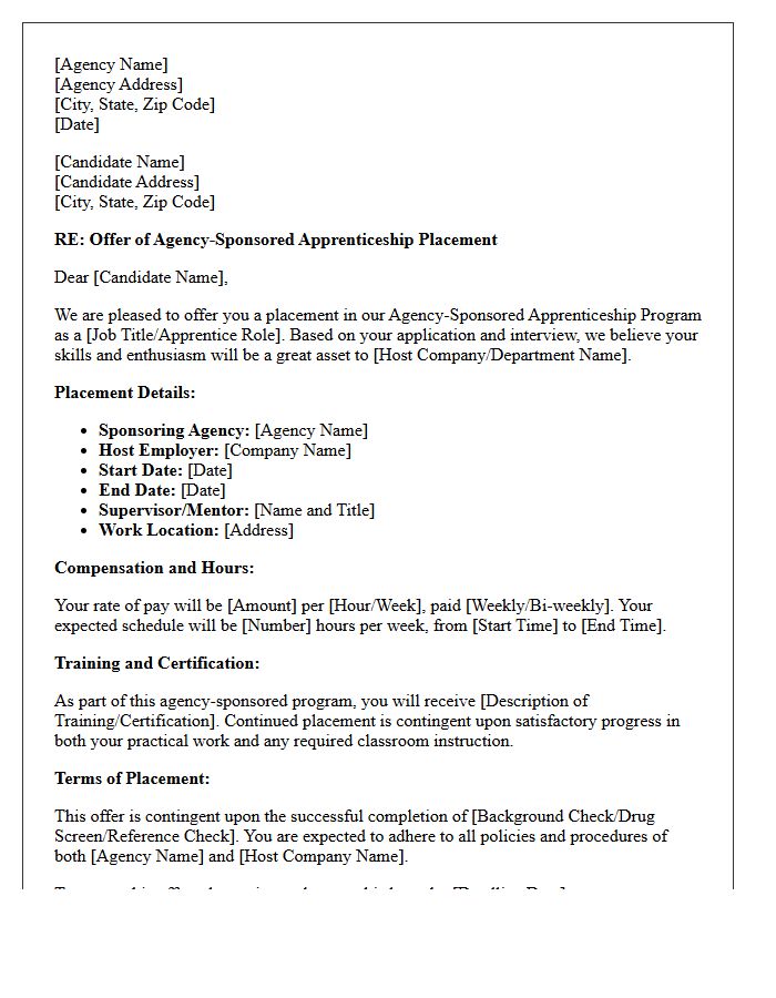 Agency-Sponsored Apprenticeship Placement Offer Letter