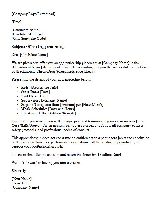 Corporate Apprenticeship Placement Offer Letter