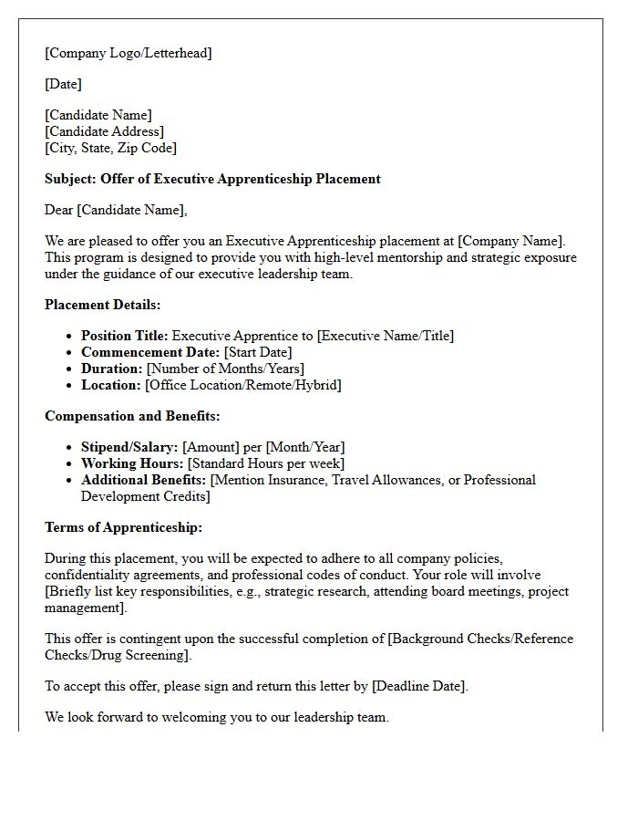 Executive Apprenticeship Placement Offer Letter
