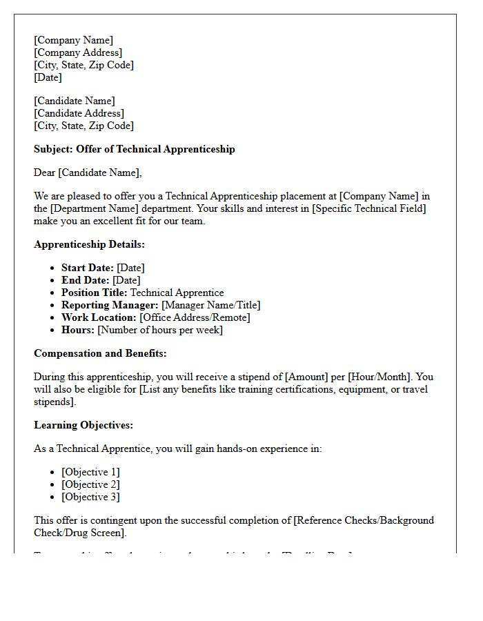 Technical Apprenticeship Placement Offer Letter