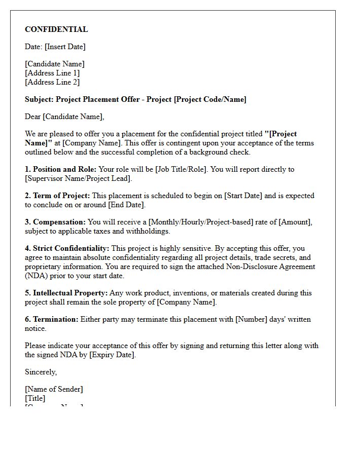 Confidential Project Placement Offer Letter