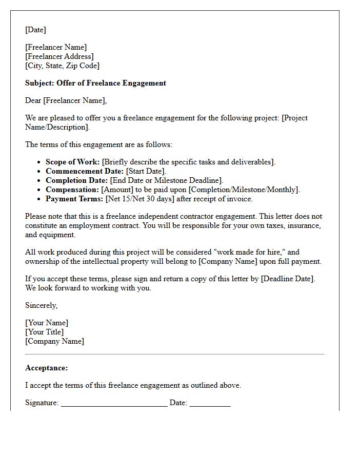 Freelance Project Engagement Offer Letter