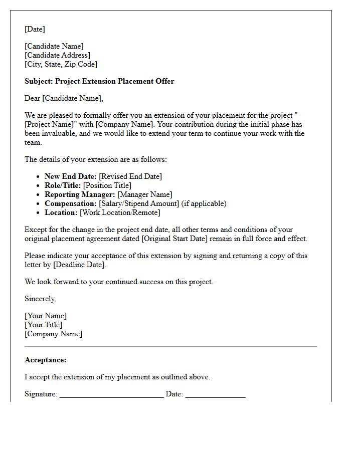 Project Extension Placement Offer Letter