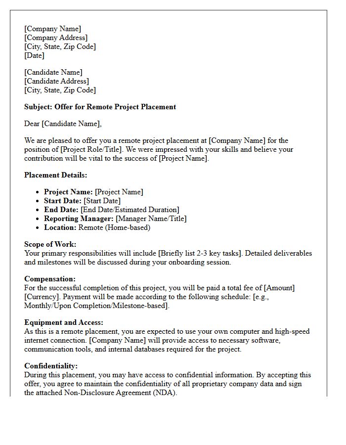 Remote Project Placement Offer Letter