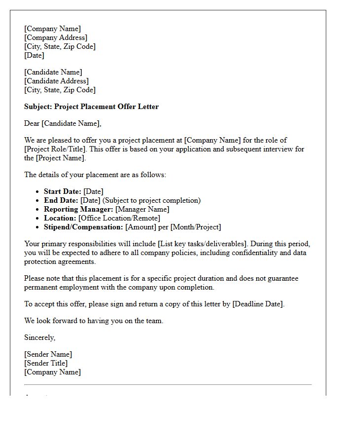 Standard Project Placement Offer Letter