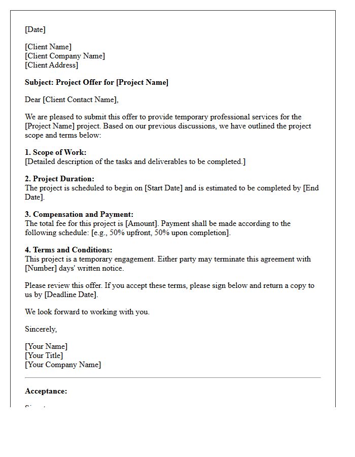 Temporary Client Project Offer Letter