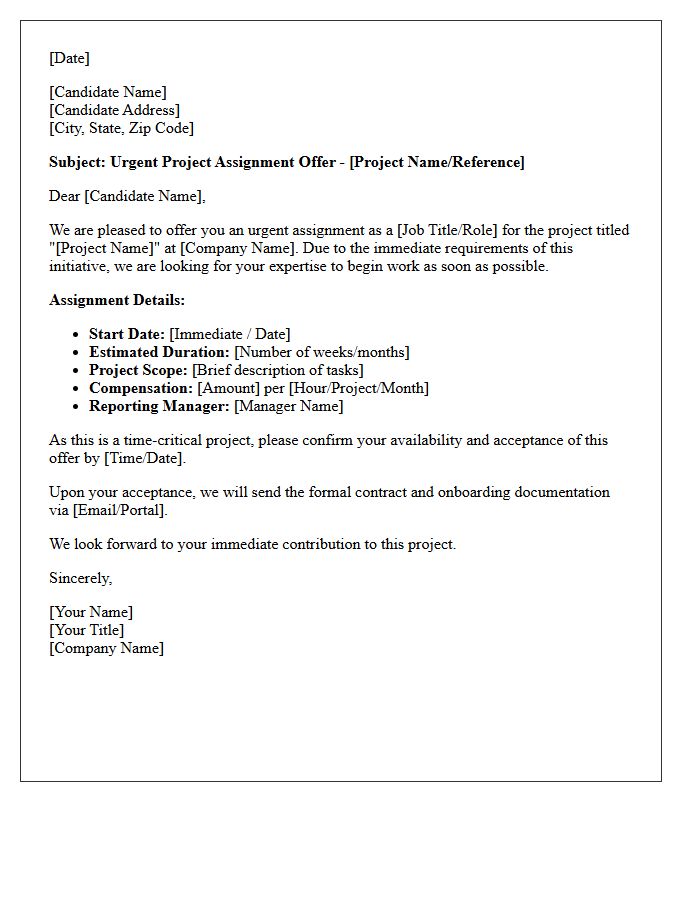 Urgent Project Assignment Offer Letter