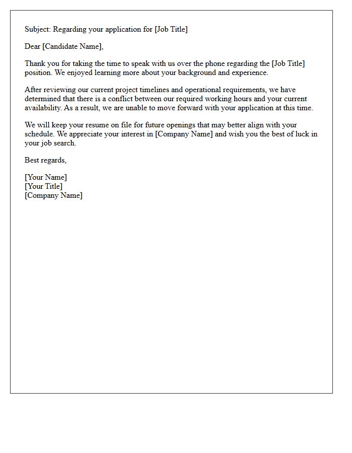 Availability or Schedule Conflict Post-Phone Screening Rejection Letter