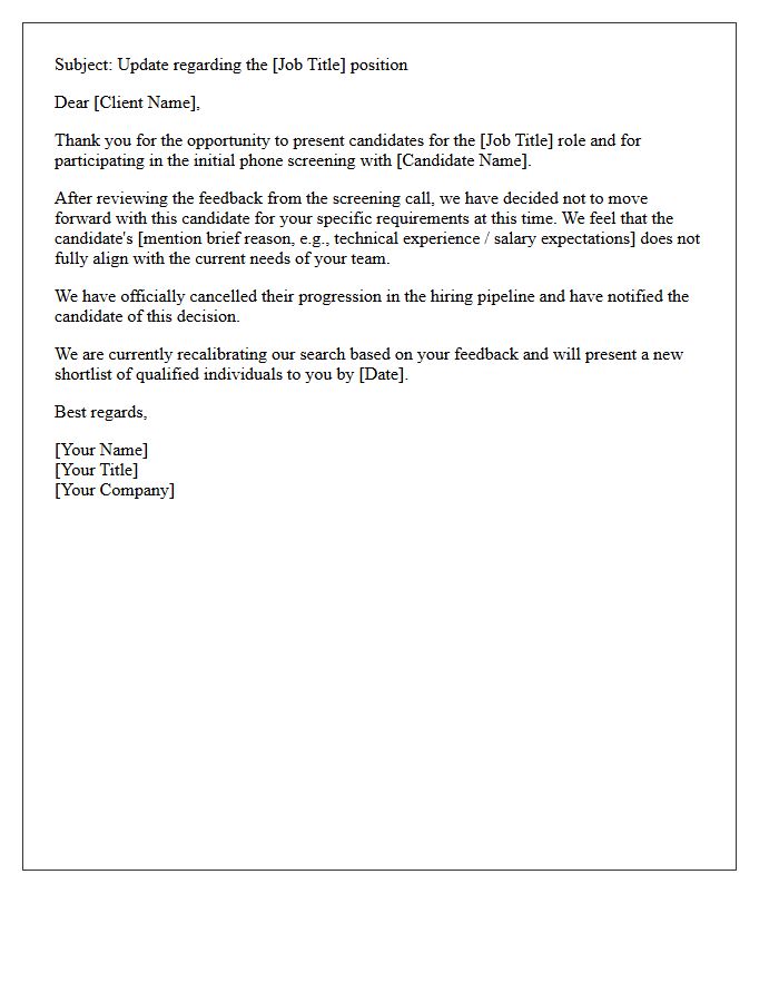 Client Cancellation Post-Phone Screening Rejection Letter