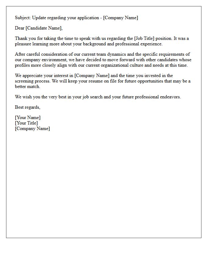 Cultural Fit Mismatch Post-Phone Screening Rejection Letter