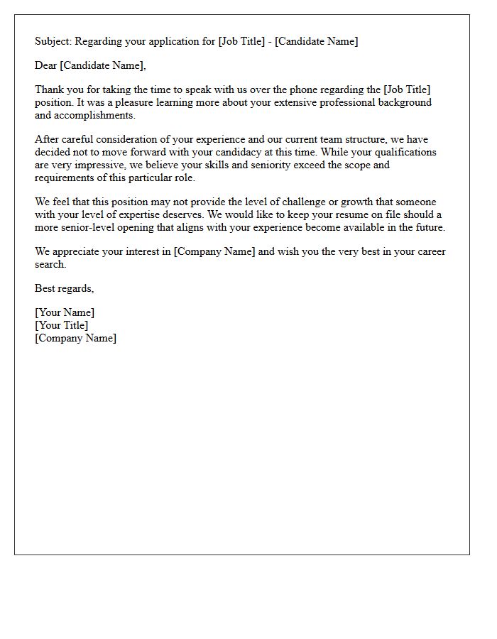 Overqualified Candidate Post-Phone Screening Rejection Letter