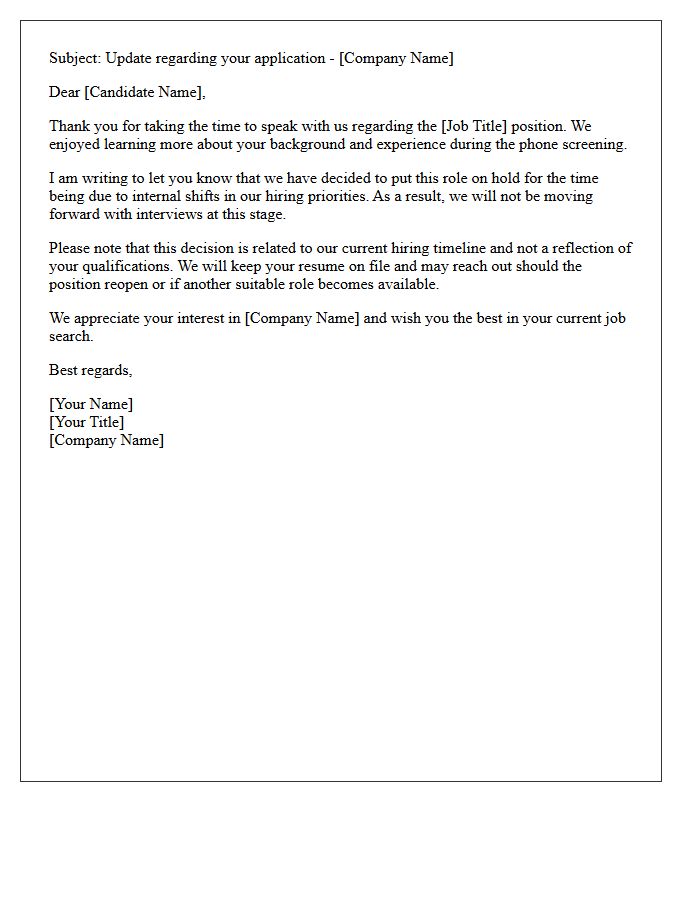 Role Put on Hold Post-Phone Screening Rejection Letter