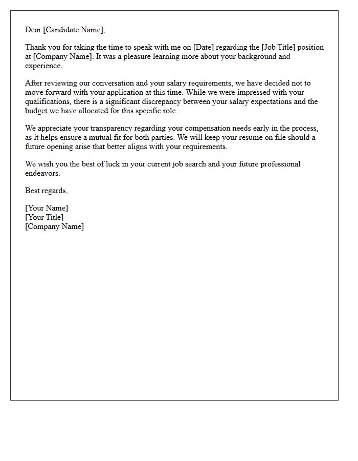 Salary Expectations Discrepancy Post-Phone Screening Rejection Letter