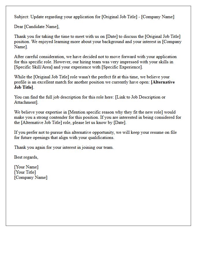 Alternative Role Suggestion Post-First Interview Rejection Letter