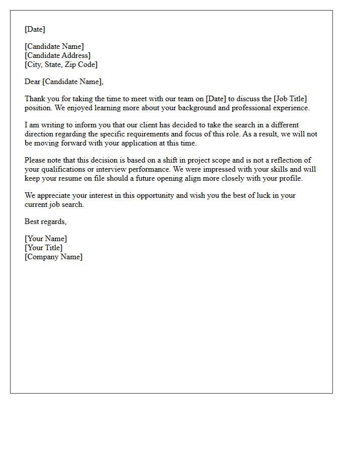 Change In Client Direction Post-First Interview Rejection Letter