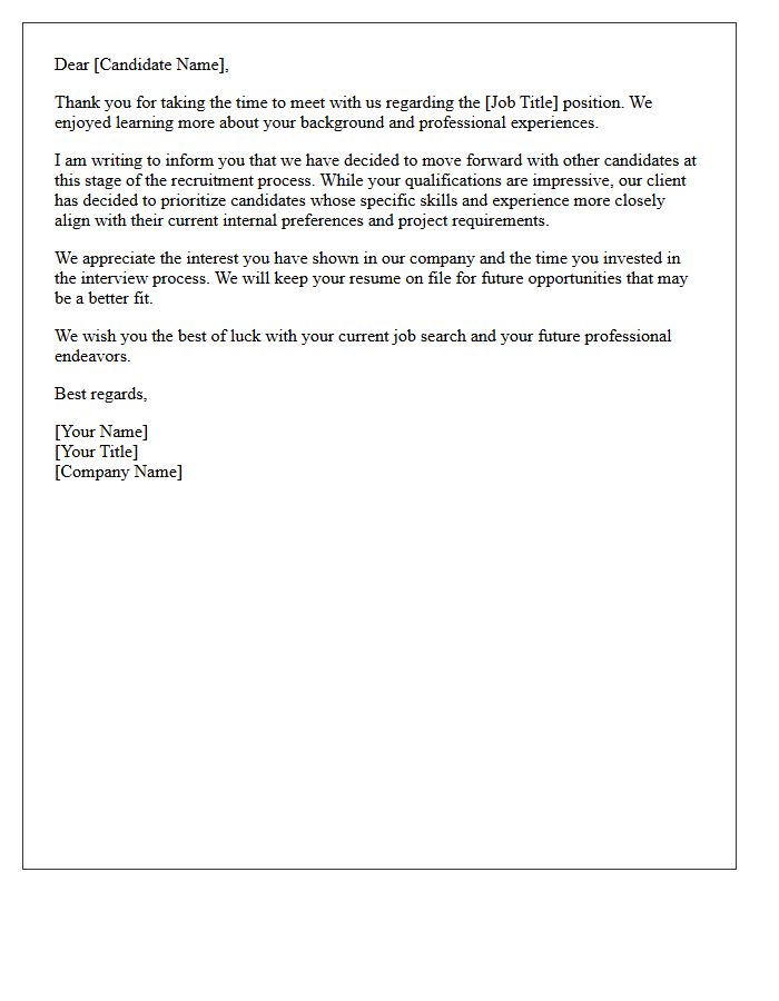 Client Preference Post-First Interview Rejection Letter