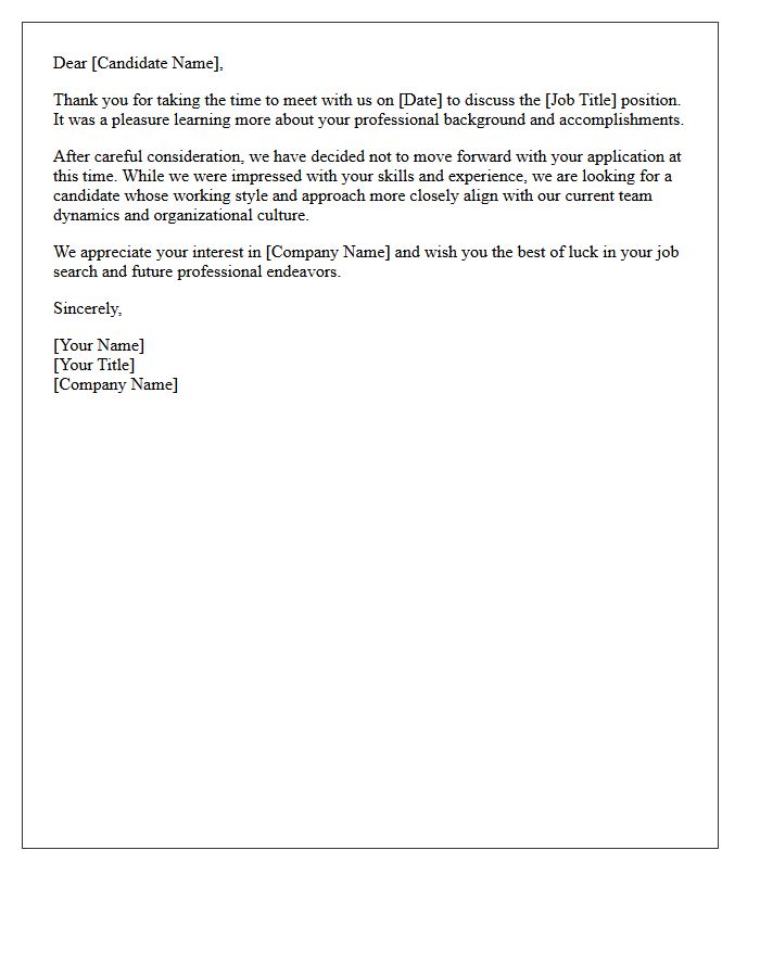 Cultural Mismatch Post-First Interview Rejection Letter