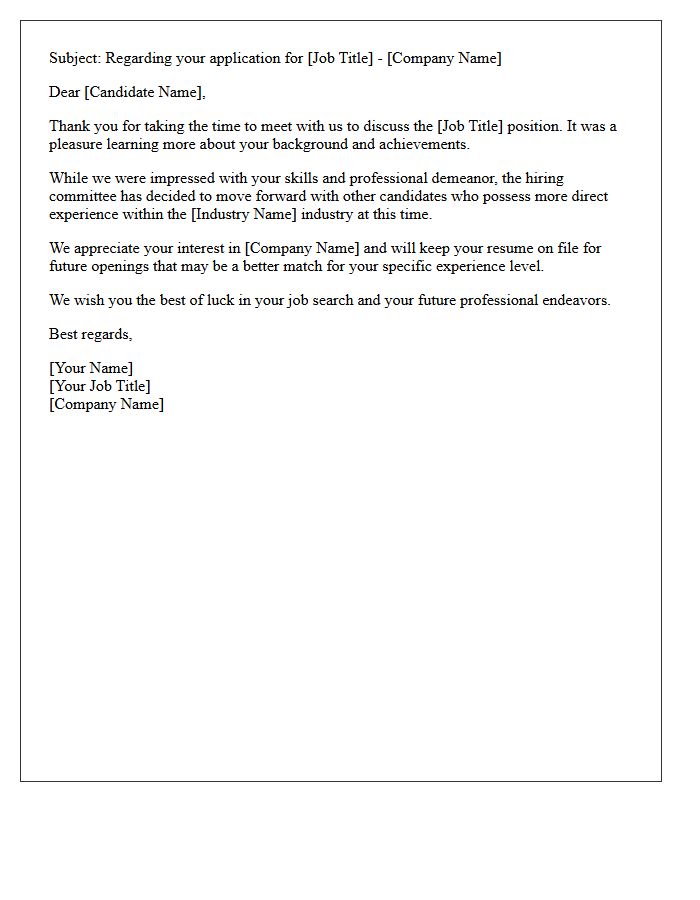 Lack Of Industry Experience Post-First Interview Rejection Letter