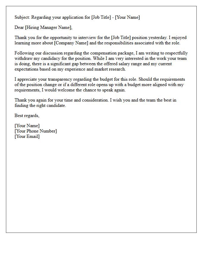 Salary Expectation Mismatch Post-First Interview Rejection Letter