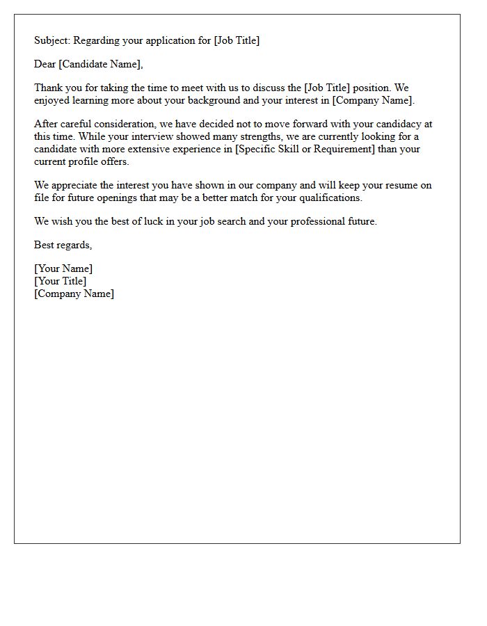 Underqualified Candidate Post-First Interview Rejection Letter