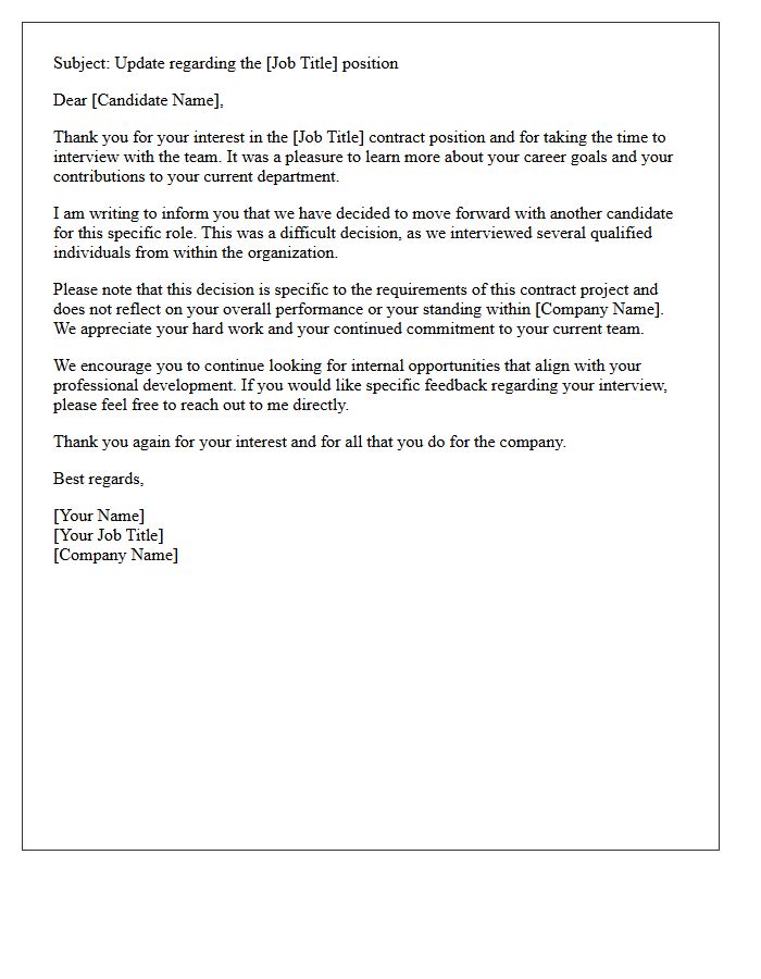 Contract Position Internal Candidate Selected Rejection Letter