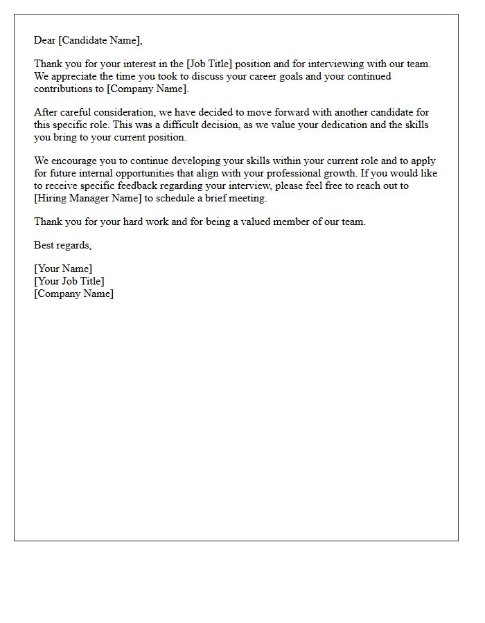 Entry Level Internal Candidate Selected Rejection Letter