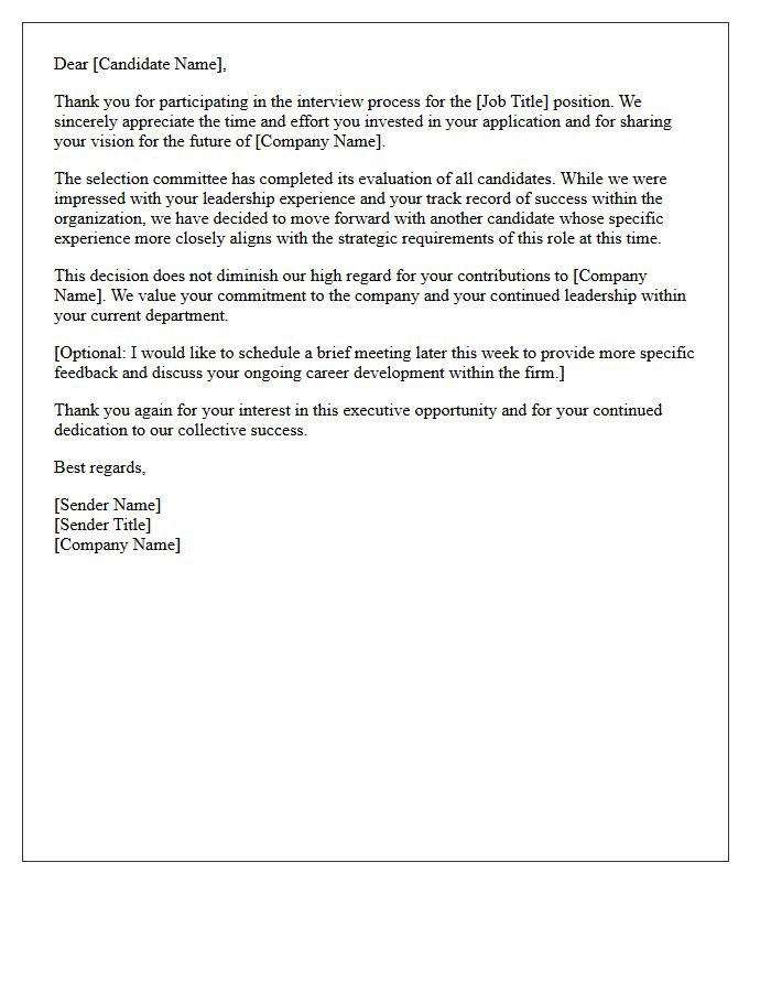 Executive Role Internal Candidate Selected Rejection Letter