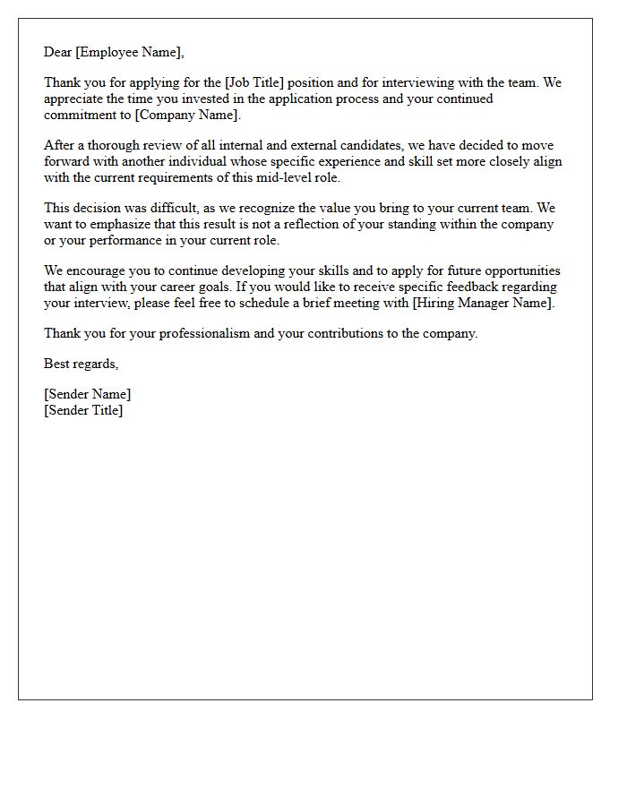 Mid-Level Position Internal Selection Rejection Letter
