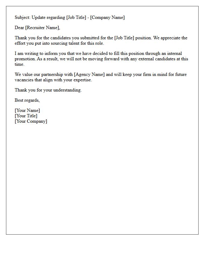 Recruitment Agency Rejection Letter Due to Internal Hire
