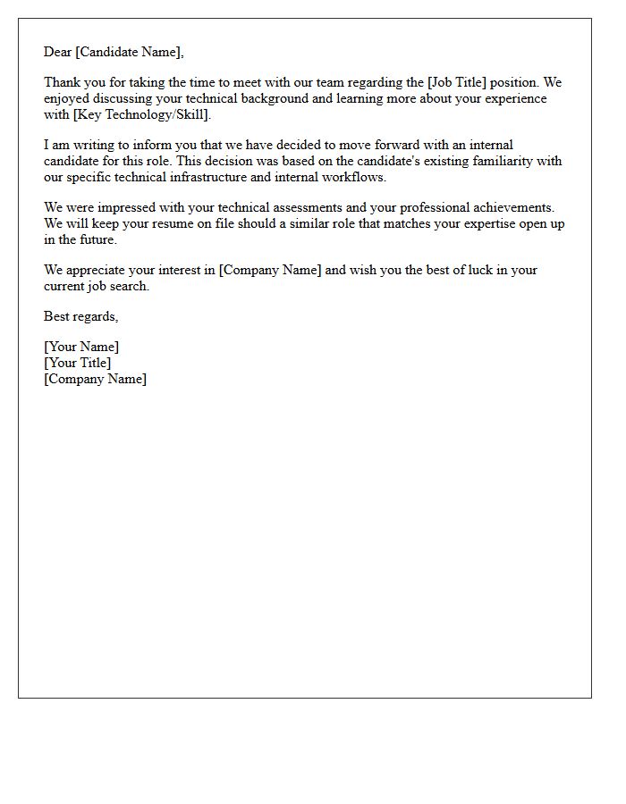 Technical Role Rejection Letter Due to Internal Selection