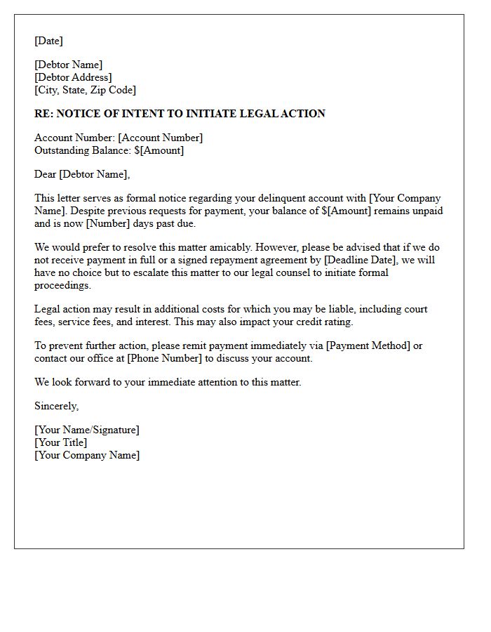Delinquent Account Pre-Legal Action Letter