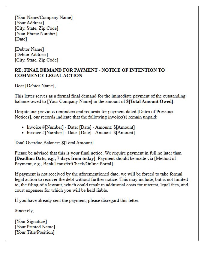 Final Demand for Payment Pre-Legal Letter