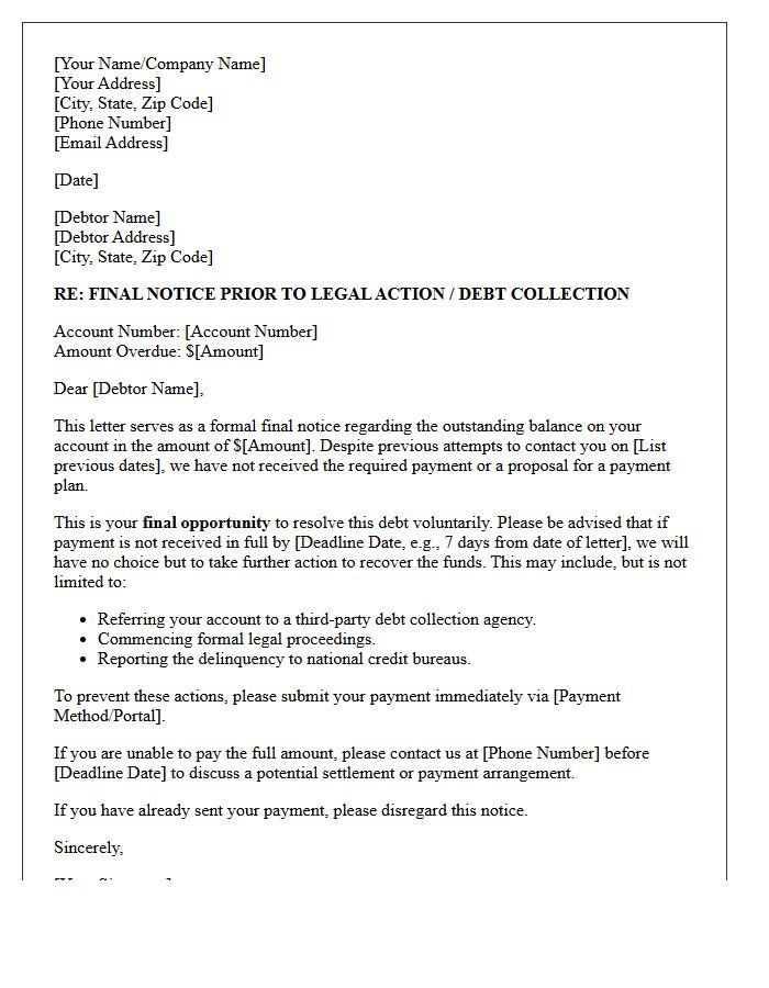 Final Opportunity to Resolve Debt Letter
