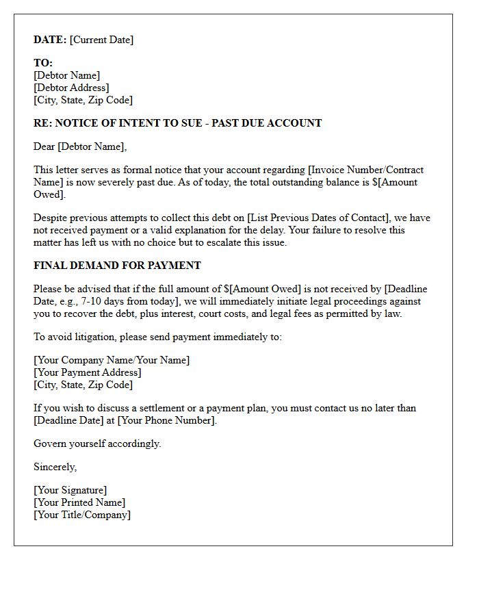 Notice of Intent to Sue Past Due Letter