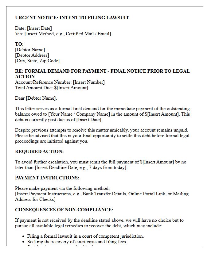 Urgent Pre-Litigation Debt Demand Letter