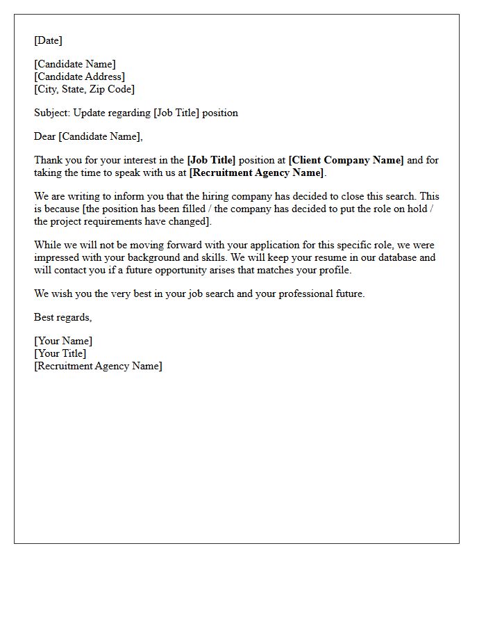 Recruitment Agency Position Closure Letter