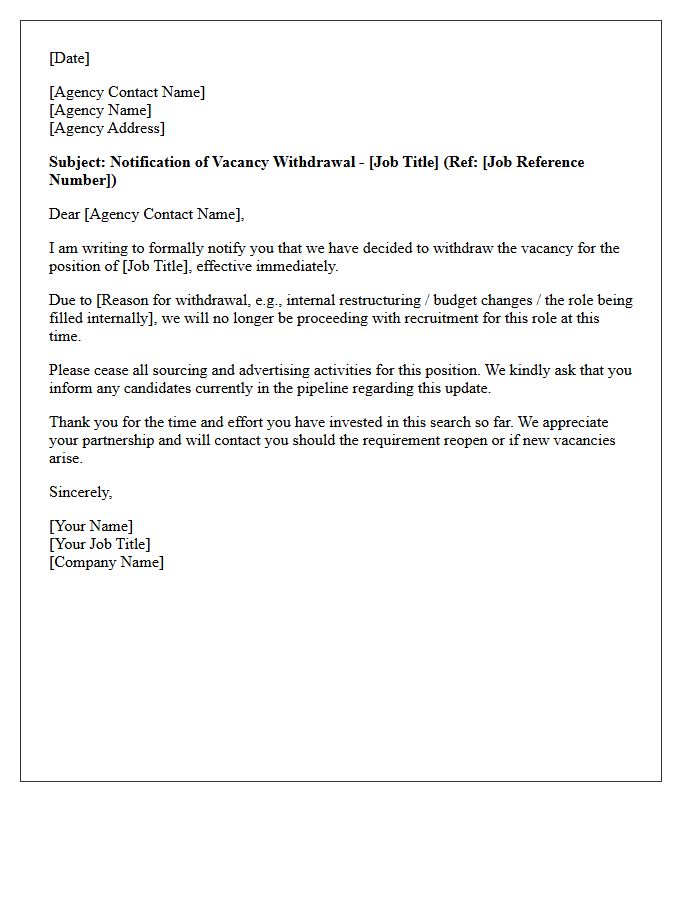 Withdrawn Vacancy Agency Notification Letter