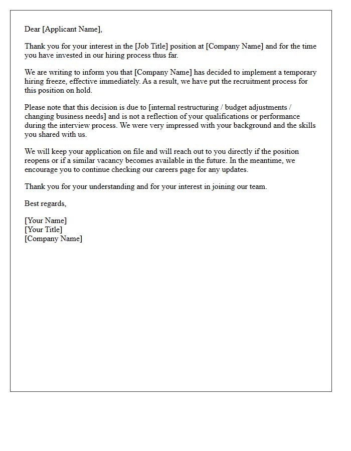 Active Applicant Hiring Freeze Notification Letter