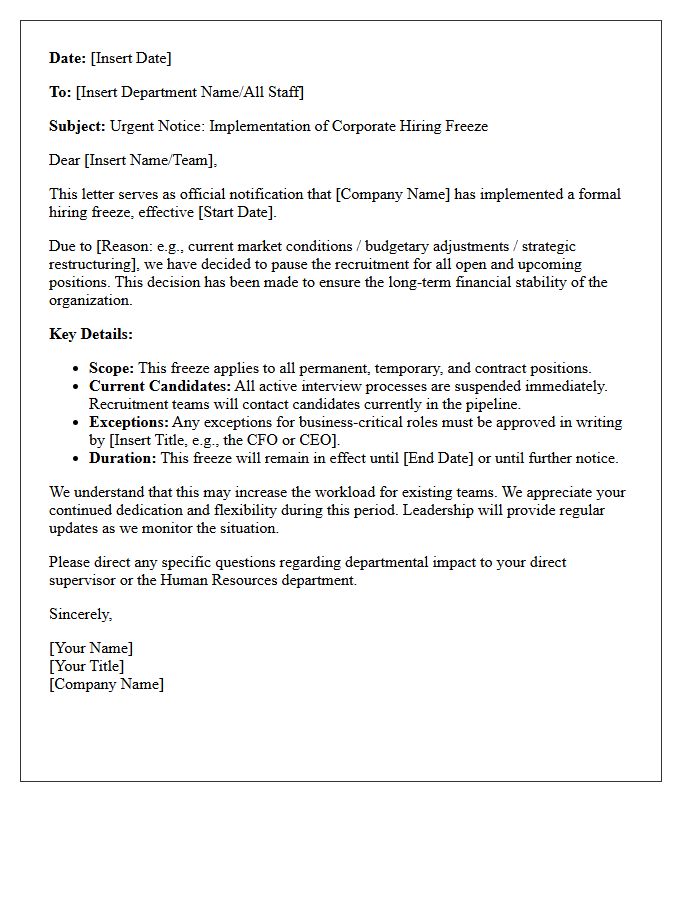 Corporate Client Hiring Freeze Advisory Letter