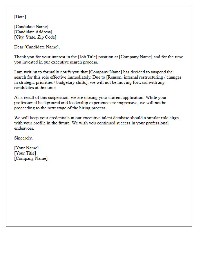 Executive Search Suspension and Rejection Letter