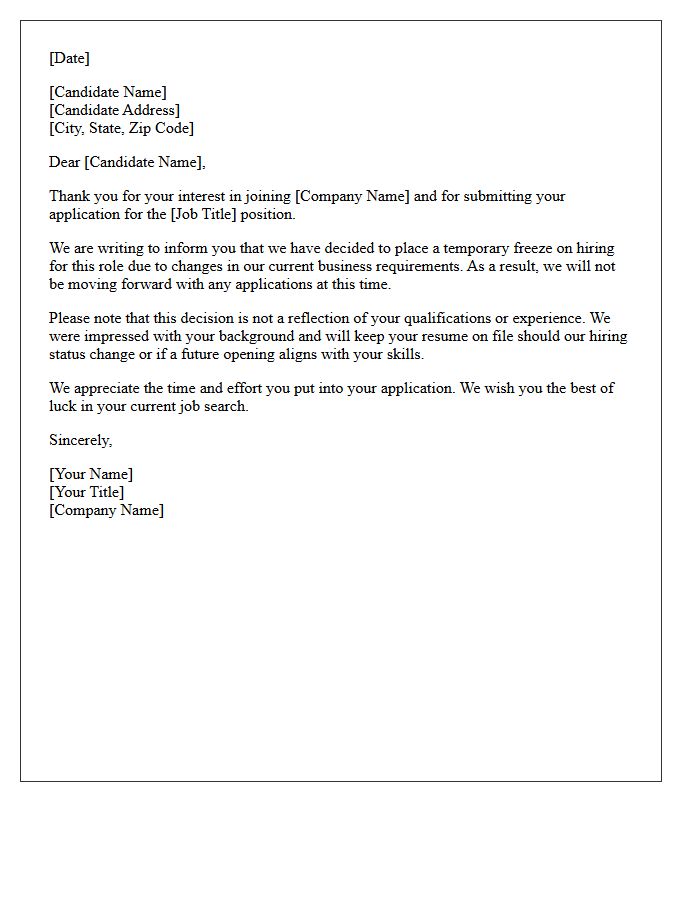 General Application Hiring Freeze Rejection Letter
