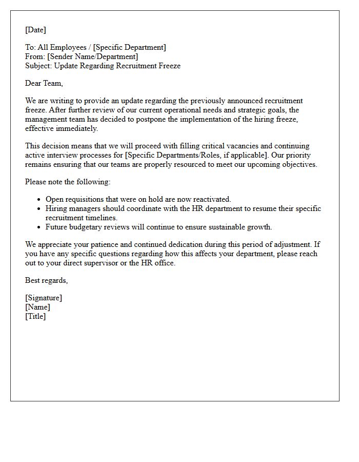Postponed Recruitment Freeze Notification Letter