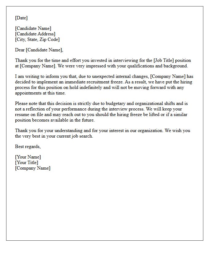 Shortlisted Candidate Recruitment Freeze Rejection Letter