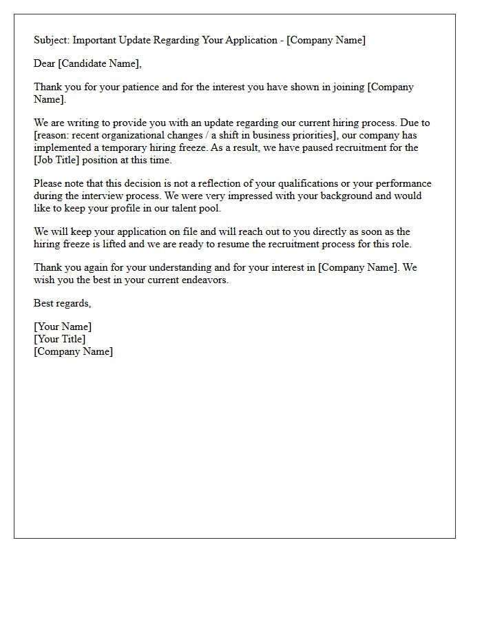 Talent Pool Hiring Freeze Update Letter