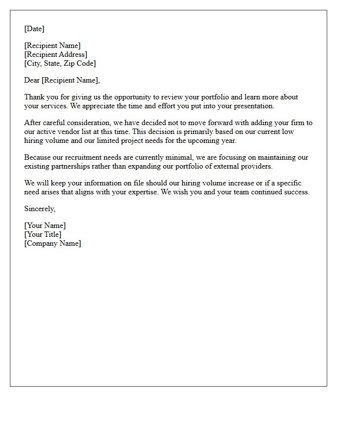 Low Hiring Volume Client Portfolio Rejection Letter