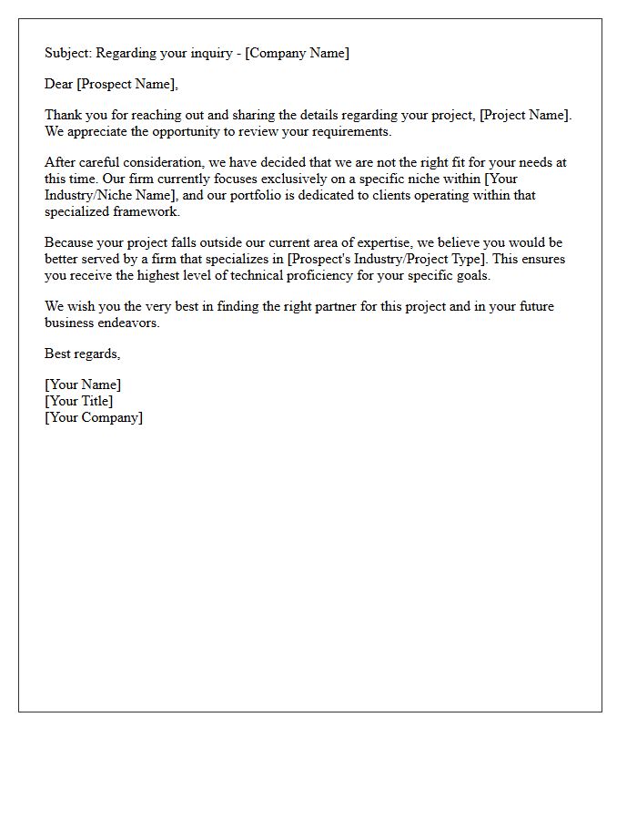Niche Specialization Client Portfolio Rejection Letter