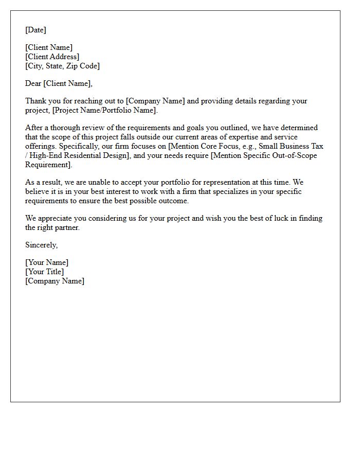 Out Of Scope Client Portfolio Rejection Letter