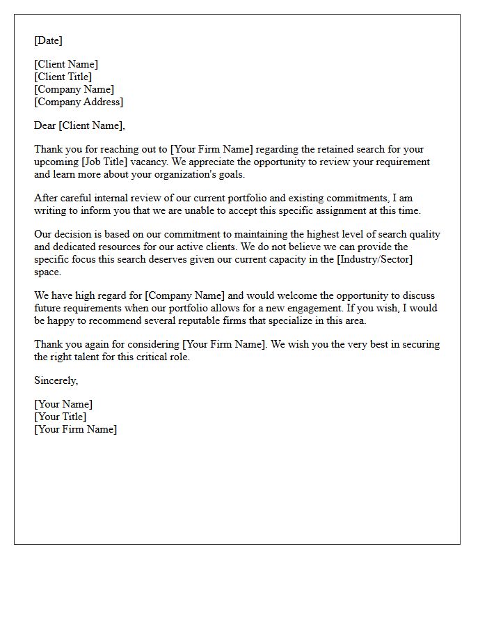 Retained Search Requirement Client Portfolio Rejection Letter
