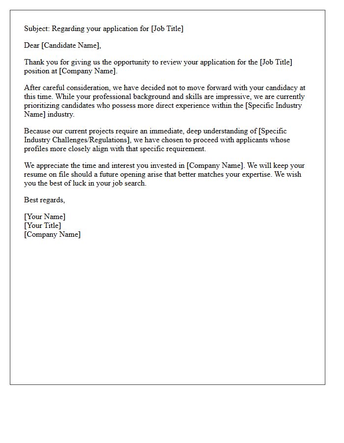 Client Specific Industry Experience Shortfall Rejection Letter