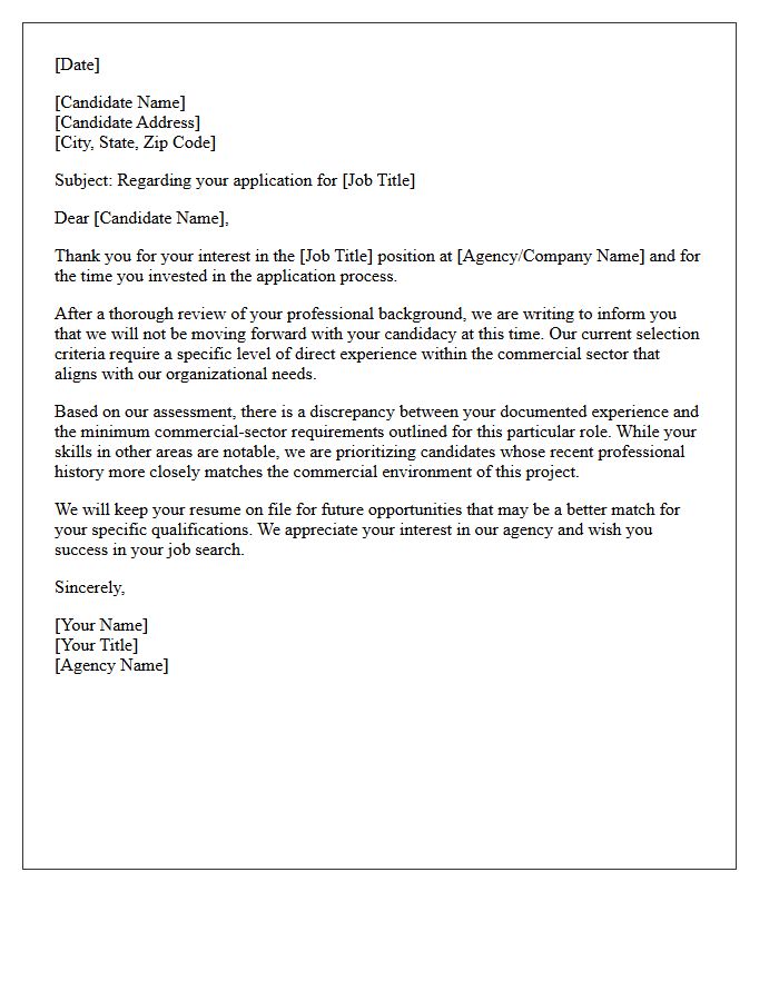 Commercial Sector Experience Discrepancy Agency Rejection Letter